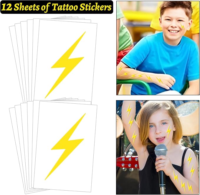 60 PCS Lightning Bolt Party Favors Temporary Tattoos, Silicone Bracelets, Badges, Keychains, Goodie Bags for Flash Lightning Bolt Birthday Decorations, Gifts for Kids