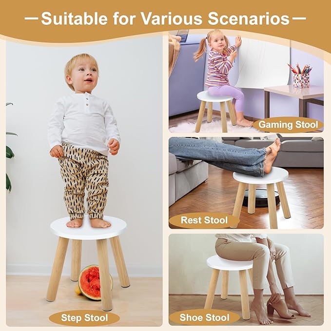 Wooden Step Stool for Kids, Children's Stool Matched Sensory Table, Children Sitting Stool with Assembled Four-Legged, Multi-Purpose Kids Chairs for Bathroom Kitchen Bedroom, Natural Anti-Slip, 2 Pack