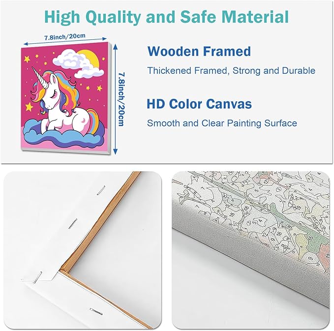 2 Pack Paint by Numbers Kit for Kids - Age 4-8, Framed Canvas, Cartoon Drawing, Color by Number, 8x8 Inch