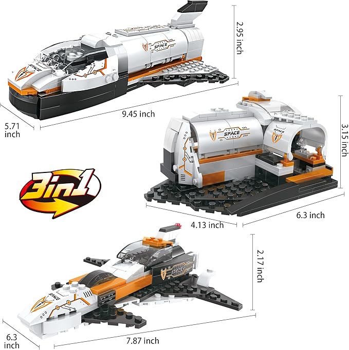 3 in 1 City Space Ship Building Sets Space Shuttle Toys Space Station Spaceship Astronaut Adventure Building Blocks Kit Aerospace Rocket Educational Toy Gift for 6 7 8 9 10 11 12 Year Old (168 Pcs)