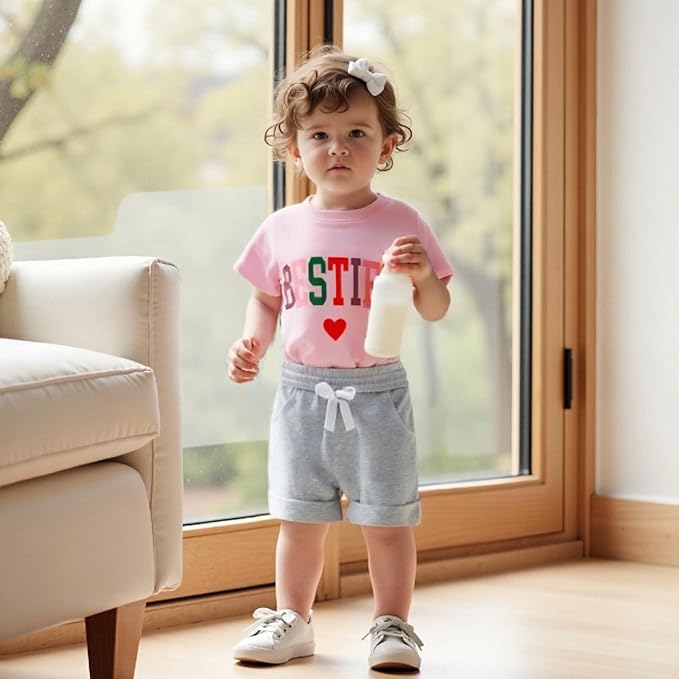 Douhoow Baby Girl Outfits Letter Print Short Sleeve Baby Girl Tops and Toddler Shorts 2 Pcs Girls Summer Clothes