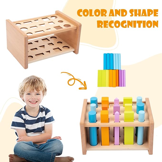 Montessori Shape Matching Toys Wooden Shape Sorting Toys Color Shape Sorting Sticks Toys for 1-3 Years Old Children Educational Toy for Preschoolers