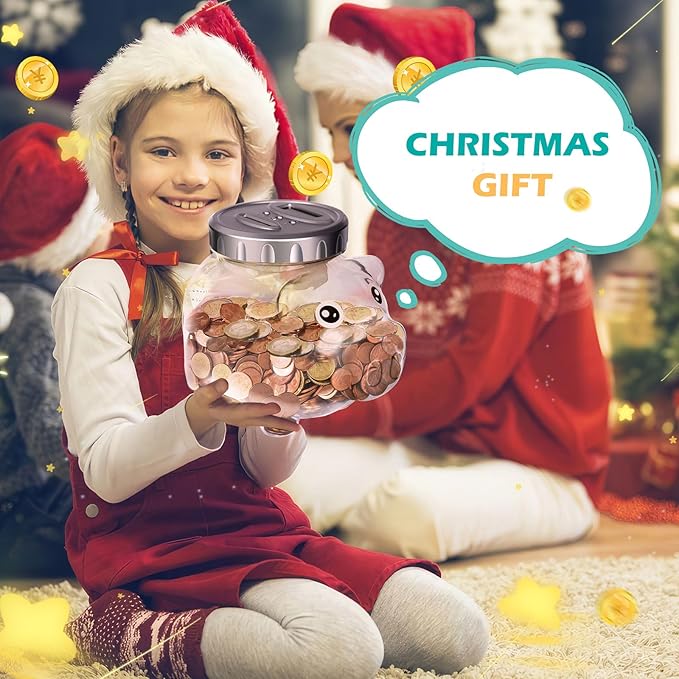 Kids Piggy Bank for Girls Boys - Toys for 5 6 7 8 9 10 Year Old Girl Boy Christmas Birthday Gifts - Money Bank with LCD Display, Coin Bank for Kids Toys Age 6-8-10
