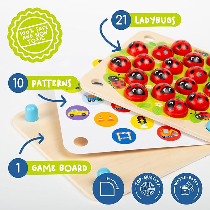 Nene Toys Ladybug’s Garden Memory Game – Wooden Matching Games for Toddlers 3-5 – Travel Toy for Boys Girls, Road Trip Essentials for Toddler, Airplane, Car - Ideal Christmas, Birthday Gifts