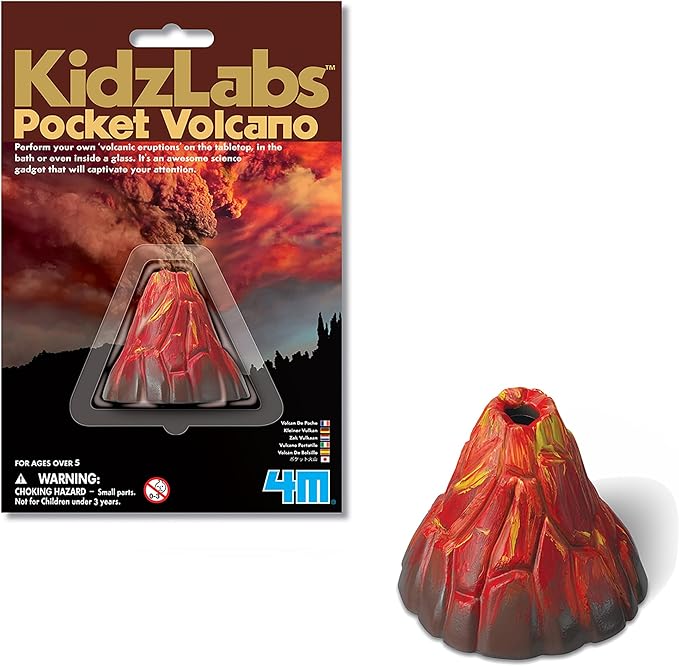 4M: KidzLabs: Pocket Volcano - Create Mini Tabletop Volcanic Eruptions, Baking Soda, Chemical Reactions Kit, STEM Science Activity Set, Kids Ages 5+