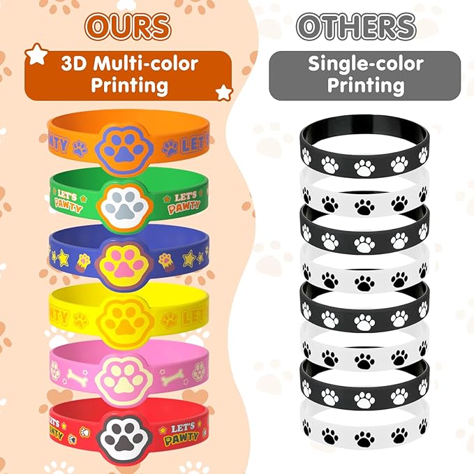 24 Dog Paw Party Favors Birthday Supplies for Kids Paw Print Silicone Wristbands Bulk Toy Gift Goodie Bag Stuffer Class Prize Filler Christmas Easter Dog Themed Party Favors