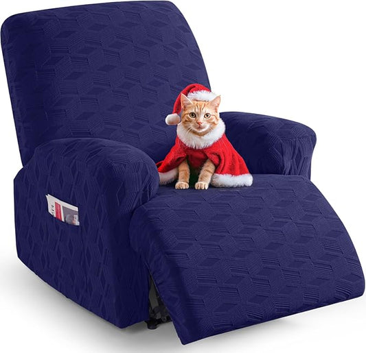 TAOCOCO Oversized Recliner Cover Stretch Recliner Chair Covers, Jacquard Reclining Chair Cover, Furniture Protector Sofa Slipcovers Couch Covers with Elastic Bottom for Kids, Pets (Dark Blue)