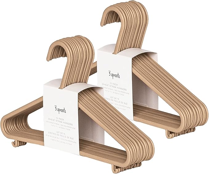 3 Sprouts Wheat Straw Plastic Hangers - 30-Pack Eco-Conscious Toddler Hangers for Child & Baby Clothes, Coats - Kid Closet Hangers Ideal for Small Girls, Boys, Children & Kids - Speckled Brown