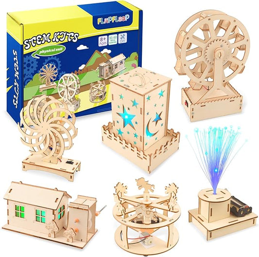 6-in-1 STEM Kits for Kids Age 8-12, Educational STEM Toys for Boys and Girls, Wooden Building Kit for Kids STEM Science Experiments Kit, Ideal Christmas Birthday Gifts for 8 9 10 11 12 13 Year Old