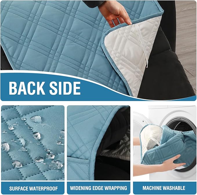 H.VERSAILTEX 100% Waterproof Small Recliner Chairs for Adults Lazy Boy Recliner Chair Covers Furniture Protector with Elastic Straps for Pets Kids Sitting Width Up to 23" (Recliner, Smoke Blue/Beige)