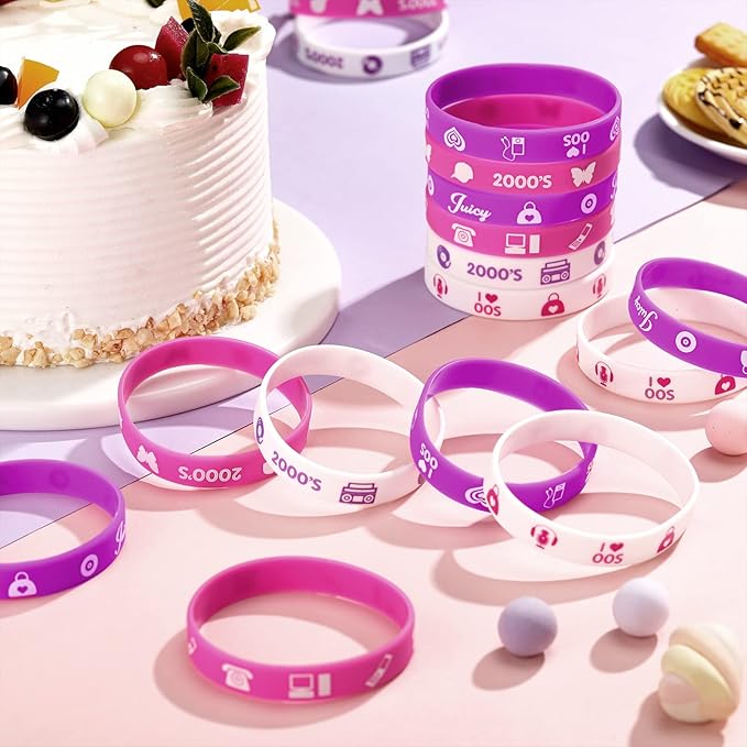 24 Pcs 2000s Party Favors Y2k Party Silicone Wristband Bracelets Colored Stretch Rubber Bracelets for Adults Y2k Themed Party Supplies