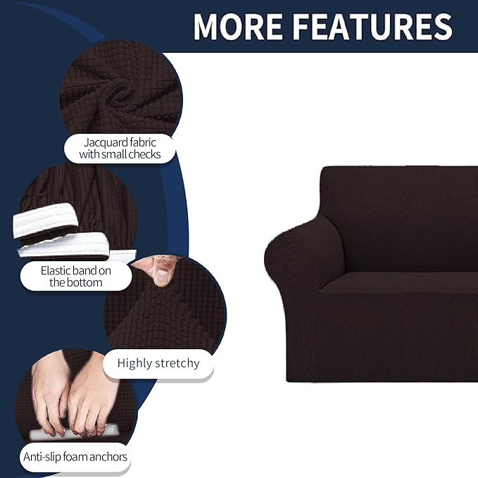 2025 New Stretch Oversized Sofa Slipcovers Couch Sofa Cover for 4 Seater Furniture Protector Covers with Elastic Bottom Jacquard Fabric Small Checks for Pets, Kids - Chocolate