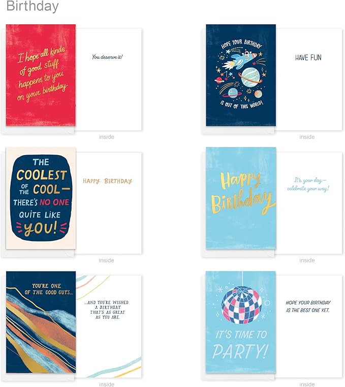 American Greetings 25-Count Birthday Card Assortment with Envelopes, Seals, and Storage Box (Wish Big)