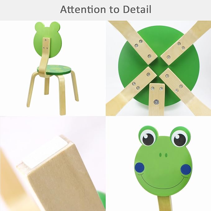 iPlay, iLearn 2 PCS Wooden Kids Chair Sets, Natural Hardwood 2 Frog Animal Children Chairs, Furniture Set for Toddlers Kids Boys Girls, Stackable for Playroom, Nursery, Preschool, Kindergarten