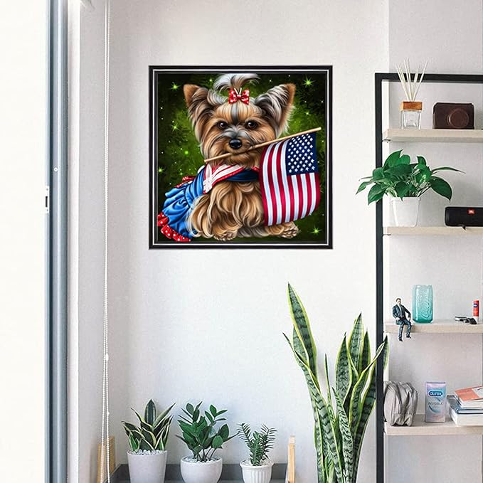 500 Piece Jigsaw Puzzle American Flag 4th of July Yorkie Yorkshire Terrier Dog Challenge Educational Game for Adults Animal Wooden Puzzles Floor Props Kid Gift Unzip Toy Home Decor