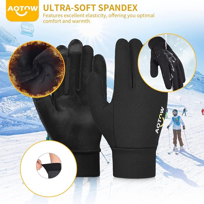 Kids Winter Warm Sports Gloves - Cold Weather Water-Resistant Children Mittens Age 4 12 Years Boys Girls Black