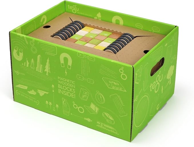 130 Piece Tegu Classroom Magnetic Wooden Block Set, Jungle