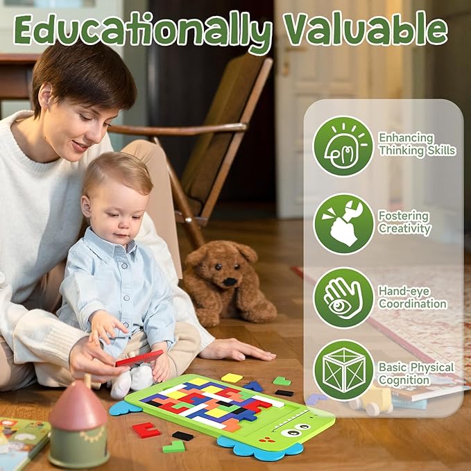 40 Pcs Wooden Blocks Puzzles, Jigsaw Puzzles, Dinosaur Wooden Brain Teaser Puzzles IQ Game Toy, Educational Puzzle, Intelligent Tangram 3D Russian Blocks for 3+ Years Old Kids