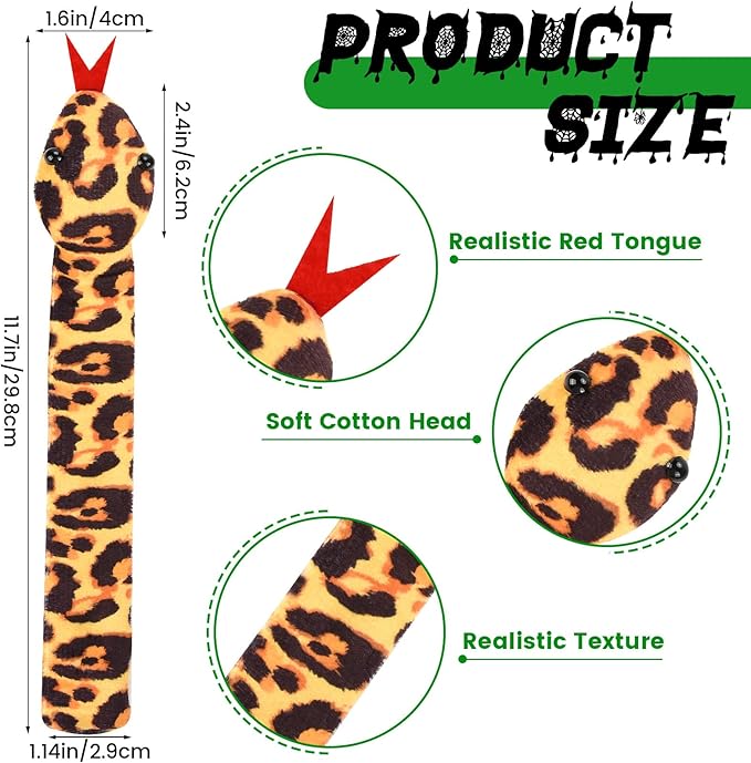16Pcs Snake Slap Bracelets, Reptile Party Favors Snake Snap Bracelet Fuzzy Animal Slap on Bracelet for Kids Reptile Birthday Party Supplies Christmas Gifts