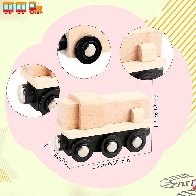12 Pcs Wooden Trains Toys Unpainted Wood Train Cars Weak Magnetic Suction Paintable Wooden Railway for Kids Educational Toys Birthday Christmas Party Gifts (Style Set 2)
