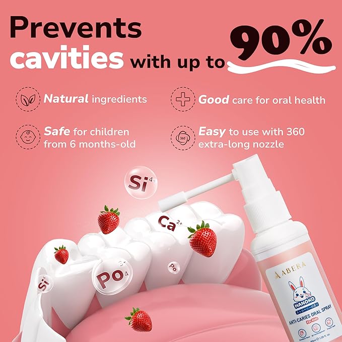 Abera Anti-Caries Kids Oral Spray, Kids Toothpaste Helper for Cavity Repair & Fresh Breath, Use for Newborn to Preschooler, Fluoride Free Toddler Toothpaste Helper, Strawberry Flavor 1.35 fl Oz