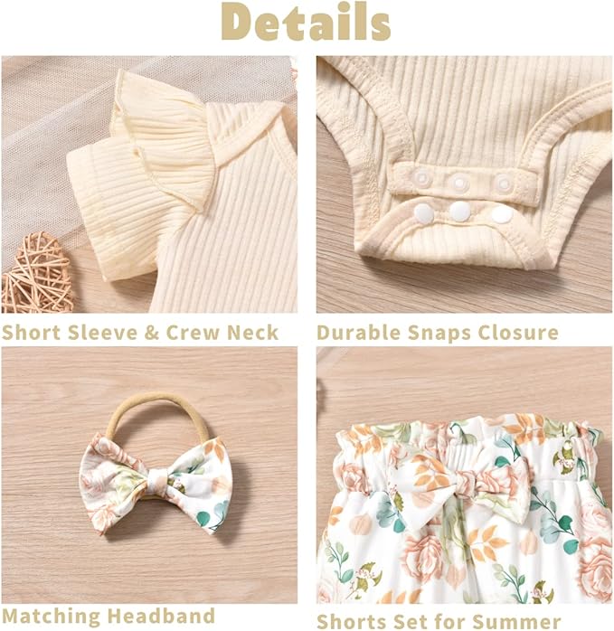 Aalizzwell Baby Girls Ribbed Bodysuit Bloomer Shorts Outfits Summer Clothes