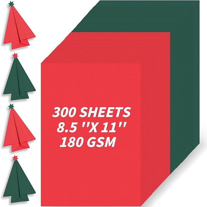 300 Sheets Red Green Cardstock Paper 8.5 x 11 inches, 180 GSM/65 lb Thick Card Stock Paper Construction Paper for DIY Christmas Cards