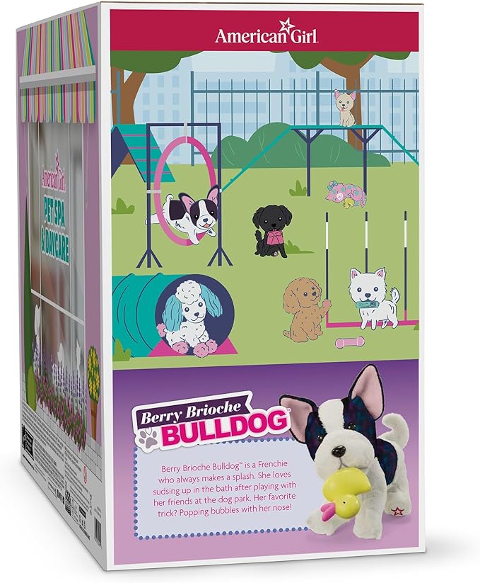 American Girl Truly Me 18-inch Doll Pet Spa & Daycare Set with Bulldog and Pretend Hair Dryer, for Ages 6+