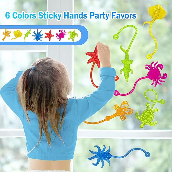 42PCS Sticky Hands Bulk Ocean Animal Party Favors for Kids Stretchy Sticky Hand Fidget Toys Goodie Bag Stuffers Treasure Box Toys for Classroom Prizes Birthday Party Supplies Easter Basket Stuffers