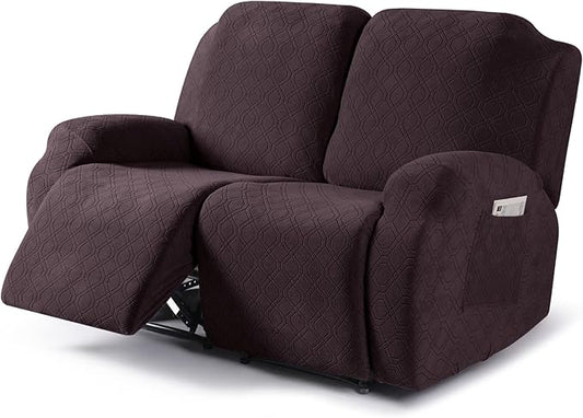 VANSOFY Oversized Recliner Cover, 2-Pieces Stretch Reclining Couch Cover with Pockets Loveseat Sofa Slipcovers Soft Washable Furniture Protector for Dogs Cats(Chocolate)