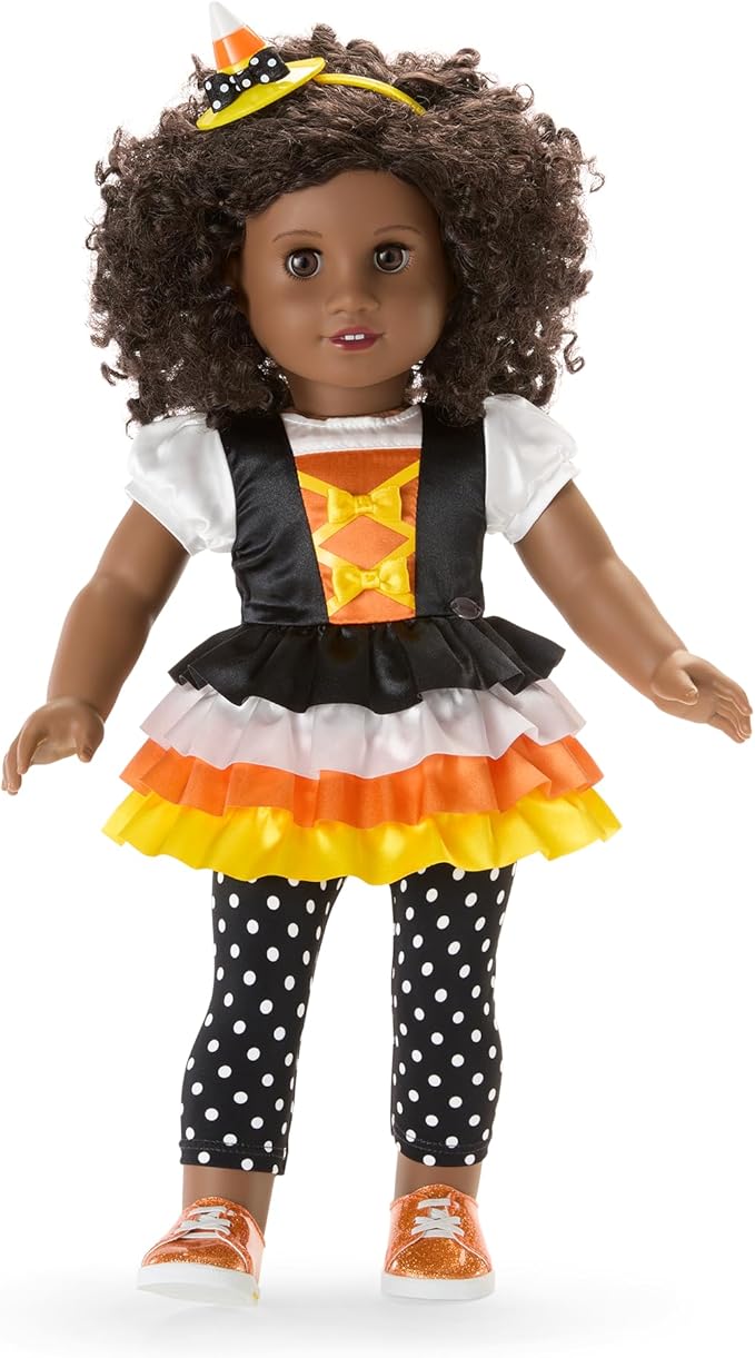 American Girl Trick-or-Treat Candy Halloween Costume for 18 inch Doll Clothes with Polka-dot Leggings, 4 pcs, Ages 6+