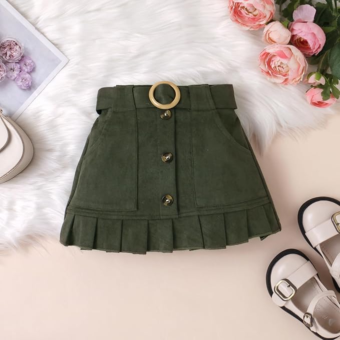 Fernvia Toddler Baby Girl Fall Winter Skirt Set Turtleneck Ribbed Long Sleeve T-Shirt Top & Plaid Skirts Dress 2Pcs Outfits