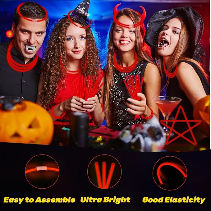 75 Glow Sticks Bracelets and Necklaces, 8'' Glowsticks Bulk Pack Bright Glow in the Dark Party Supplies for Kids (Red)