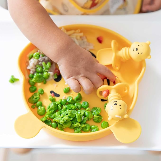 Bumkins Disney Toddler and Baby Suction Plate, Silicone Grip Dish, Baby Led Weaning, Kids Feeding Supplies, Non Skid Sticky Bottom, Platinum Silicone, for Children Ages 6 Months Up, Toy Story Alien