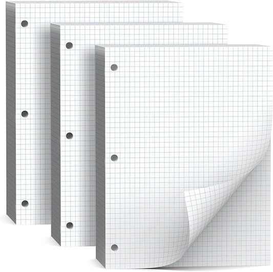 360 Sheets Quad Ruled Graph Paper, 3 Hole Punch Paper 8 x 10.5 White, Loose Leaf Graph Paper,Filler Paper 4 x 4 Graph Rule, Notebook Paper for 3 Ring Binder, Engineering Paper for School Home Business