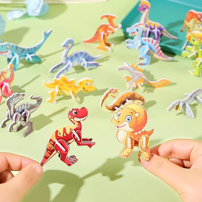 30PCS Flowarmth Puzzle, 3D Cartoon Puzzles for Kids Ages 4-8, Educational 3D Cartoon Puzzle, 30PCS Not Repeating 3D Puzzles for Kids, DIY 3D Animal Jigsaw Puzzles Art Crafts Gifts (Dinosaurs)