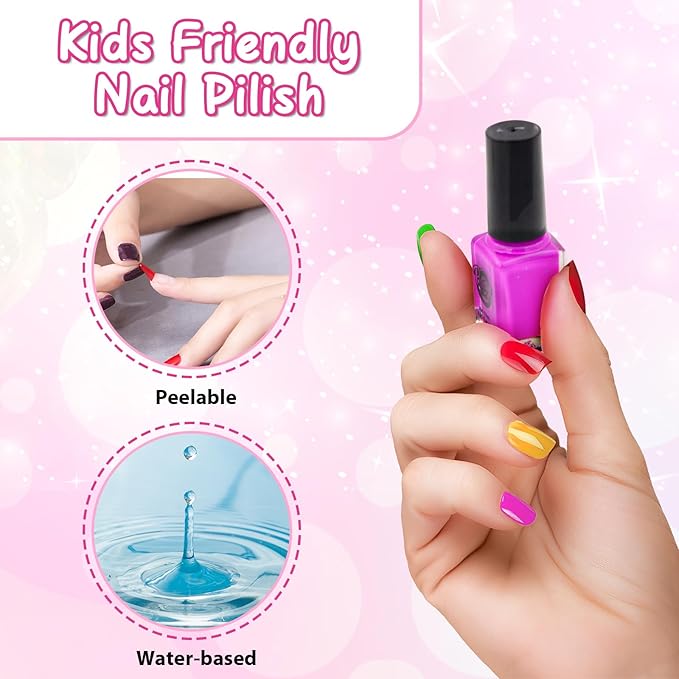 Kids Nail Polish Set for Girls, Kids Nail Art Kit for Girls Ages 7-12 Years Old - Cool Girly Stuff - Girls Gifts Ideas -6 7 8 9 10 11 12 Year