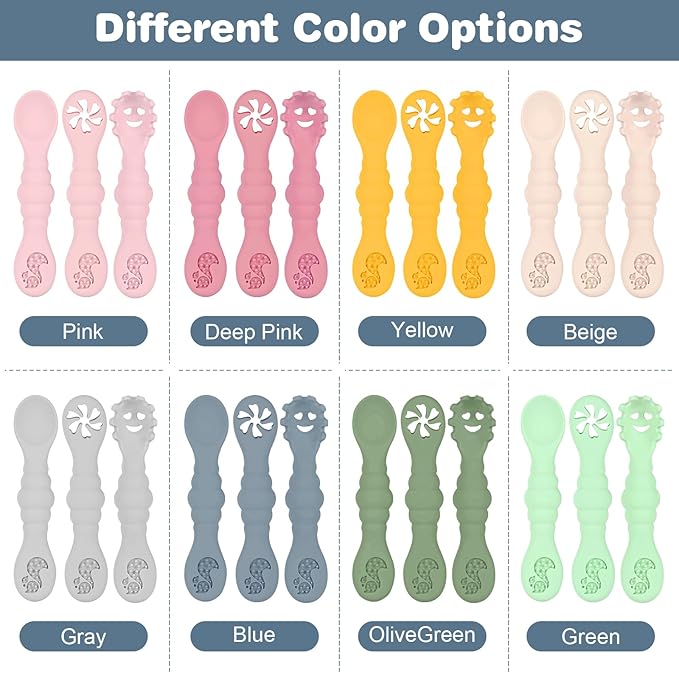 Silicone Baby Spoons Self Feeding 6+ Months 3PCS Toddler Forks and Spoons Utensils Baby Led Weaning Teething Spoon Infant Spoons First Stage Newborn Baby Essentials Baby Gifts BPA FREE Grey