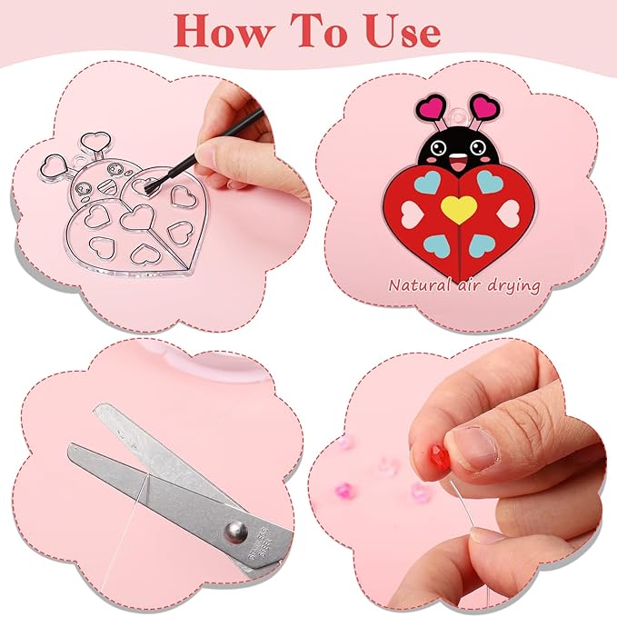 30 Set Valentine's Day Craft Kit Pink Heart DIY Craft Make Your Own Painting Suncatcher Ornaments for Valentine Art Painting Activity