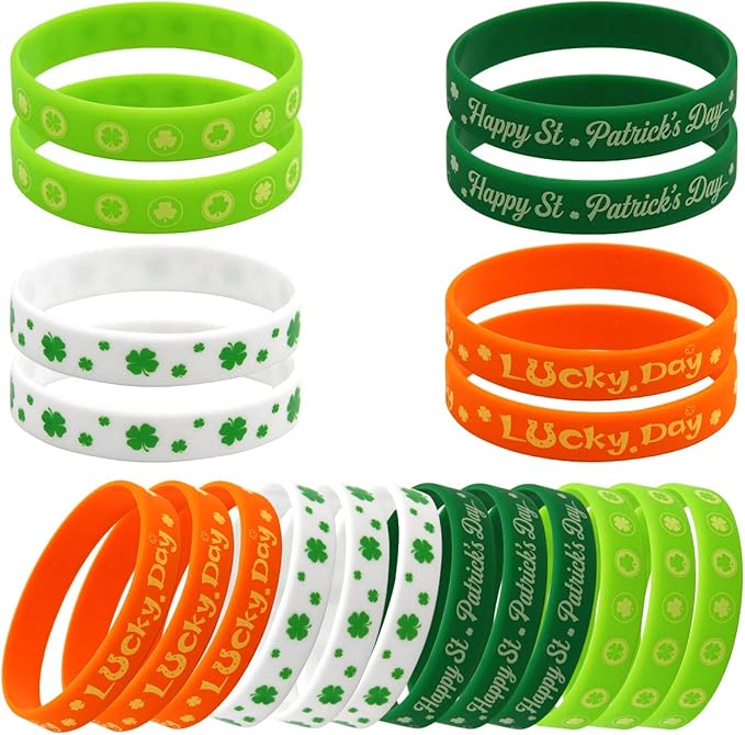 36pcs St.Patrick’s Day Bracelets for Kids Rubber Wristband Party Favor Supplies