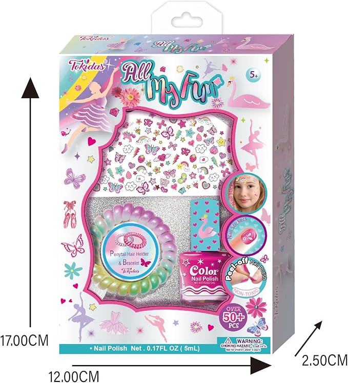 Kids Makeup Set All My Fun Scented Nail Polish Nail Sticker Set Ponytail Holder Bracelet Kids Toys for Girls