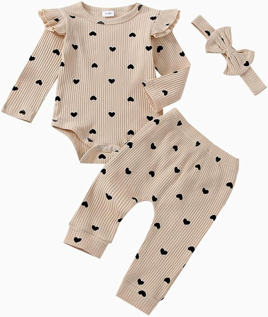Baby Girl Clothes Newborn Infant Fall Winter Outifts Ribbed Ruffle Long Sleeve Romper Pant Outfit Set 3pcs 0-18Months