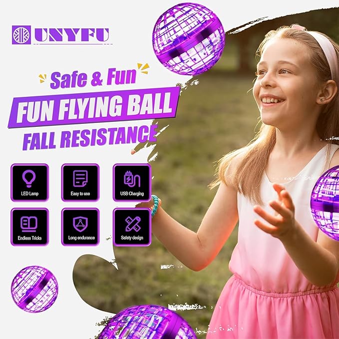 2025 Flying Orb Ball Toy, Galaxy Boomerang Hover Ball Led Lights Mini Drone Globe Hand Controlled Flying Ball Toys Cool Toys Gift for 6 7 8 9 10+ YearOld Boys Girls Teens Outdoor Toys(Purple)