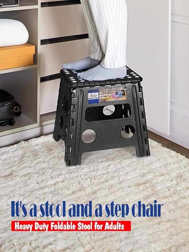 ACKO Folding Step Stool 13 inch Heavy Duty Plastic Foldable Step Stool for Kids and Adults, Small Collapsible Fold Up Stepping Stool 1 Pack
