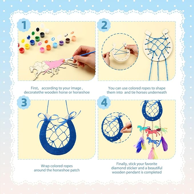 36 Pack Wooden Horse Craft for Boys and Girls Unfinished Wooden Horses Cutout DIY Dream Catcher Paintable Western Craft Supplies for Art Activity Party(Horseshoes)