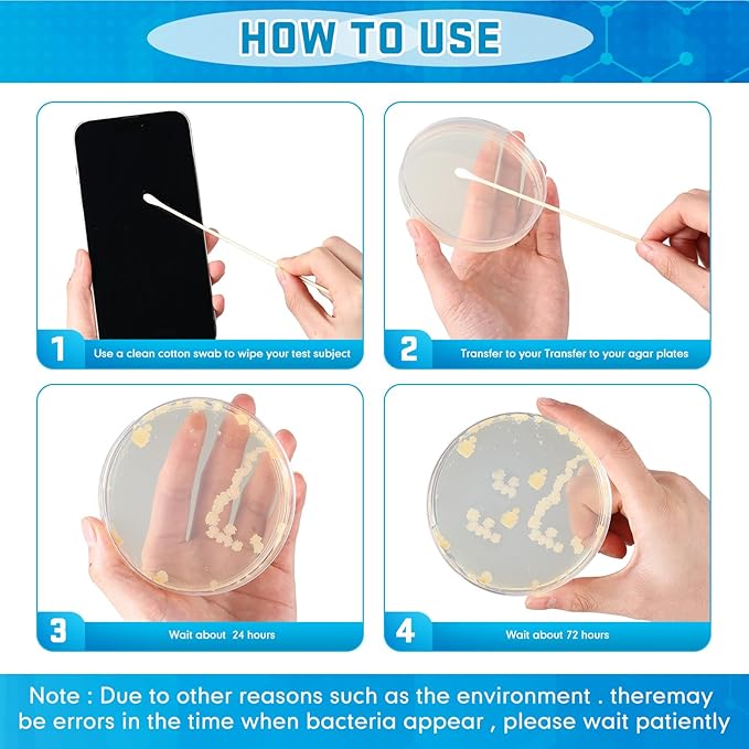 90 Pieces Prepoured Agar Plates Kit Includes Petri Dishes with Agar Swabs Pipettes Storage Tubes Educational Science Kit Science Fair Project Kit to Learn Microbiology