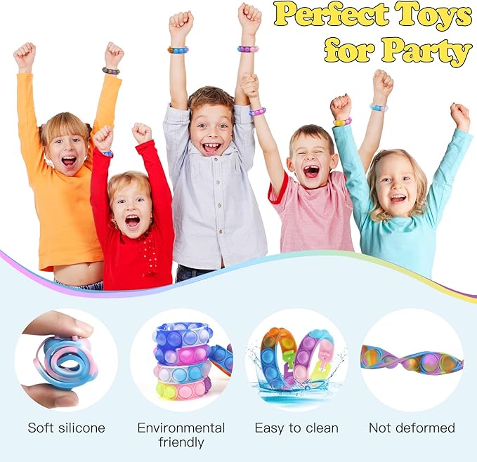 40Pcs Pop Fidget Bracelets Toys,Christmas Party Favors,Bubble Bracelets,Stress Anxiety Relief Sensory Toys for Kids Adults ADHD ADD Autism,Classroom Exchange Gifts,Birthday Gifts,Game Prizes