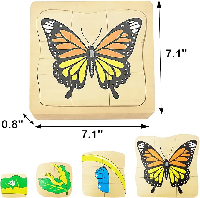 Montessori Wooden Puzzles for Kids Ages 4-8, 4 Layer Life Cycle of Butterfly Jigsaw Puzzle for Toddlers, Children Preschool Learning Educational Puzzles Toys for Boys and Girls (Butterfly)