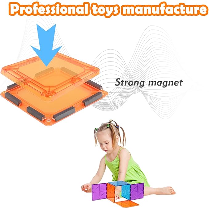 Magnetic Tiles, 96 Pcs Magnetic 3D Building Blocks Educational Magnetic Tiles Puzzle Magnets Toys for Girls Boys Toddler Ages 3+ (NF-96 Set) (NF-96)
