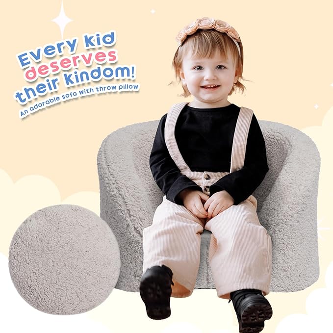 ALIMORDEN Snug-Arch Toddler Couch, Comfy Foam Baby Chair, Ergonomic Toddler Chair with a Snug Embrace Design for Boys and Girls, Light Grey